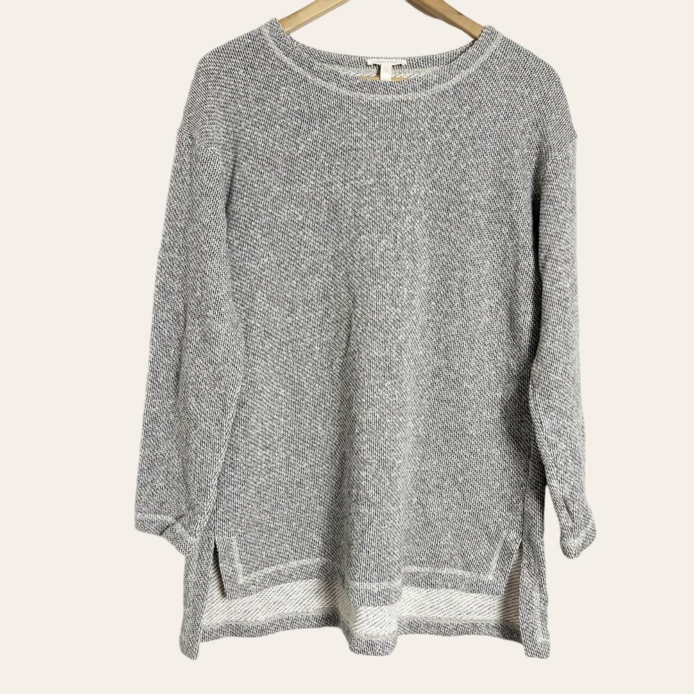 Eileen Fisher Gray Variegated Knit Oversized Crewneck Pullover Sweater Size XS